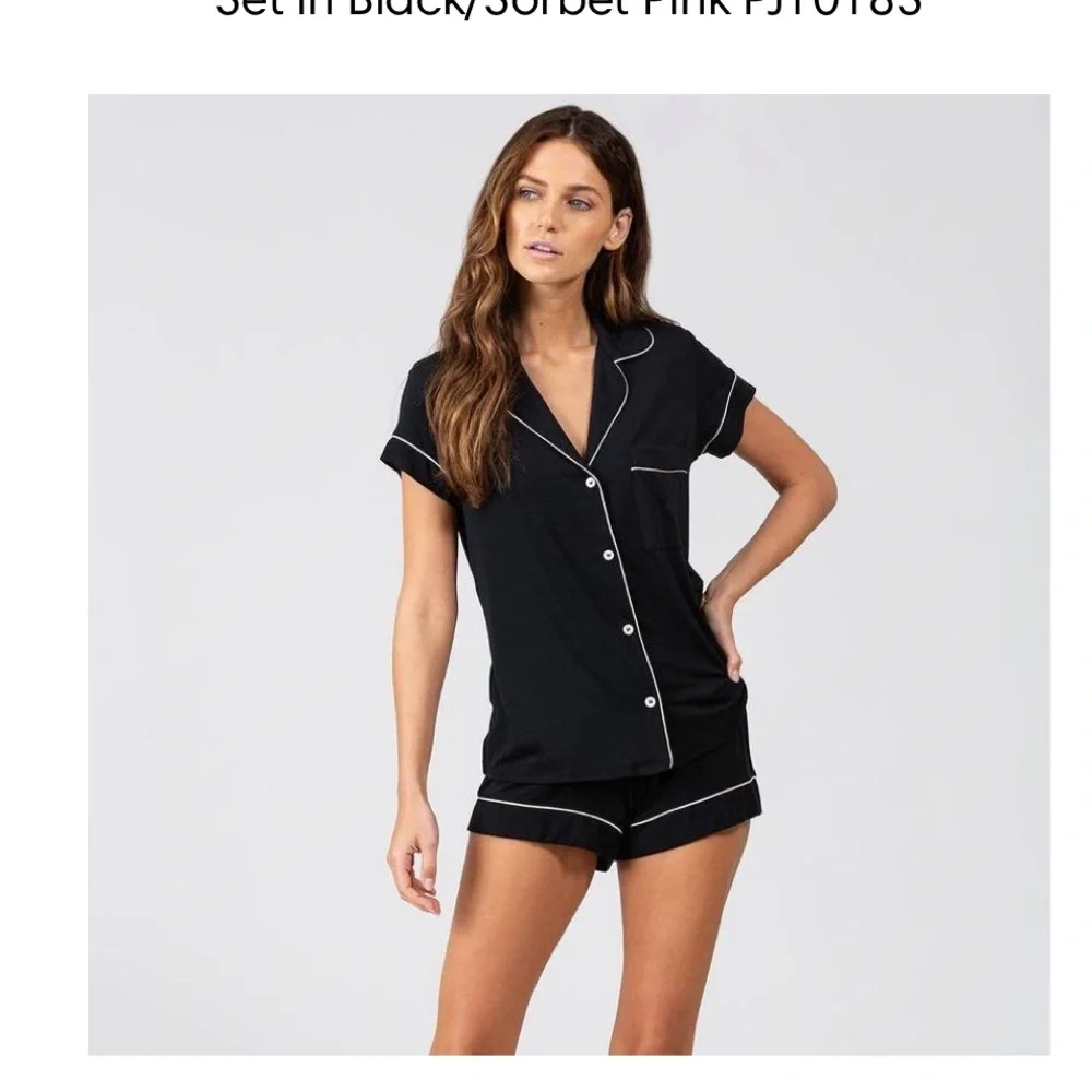 Eberjey Gisele Shortie PJ Set in Black/Sorbet Pink PJ1018S